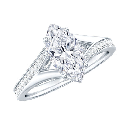 Brilliant Cut Lab Grown Diamond Marquise Engagement Ring with Split Shank