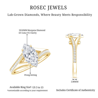 Brilliant Cut Lab Grown Diamond Marquise Engagement Ring with Split Shank