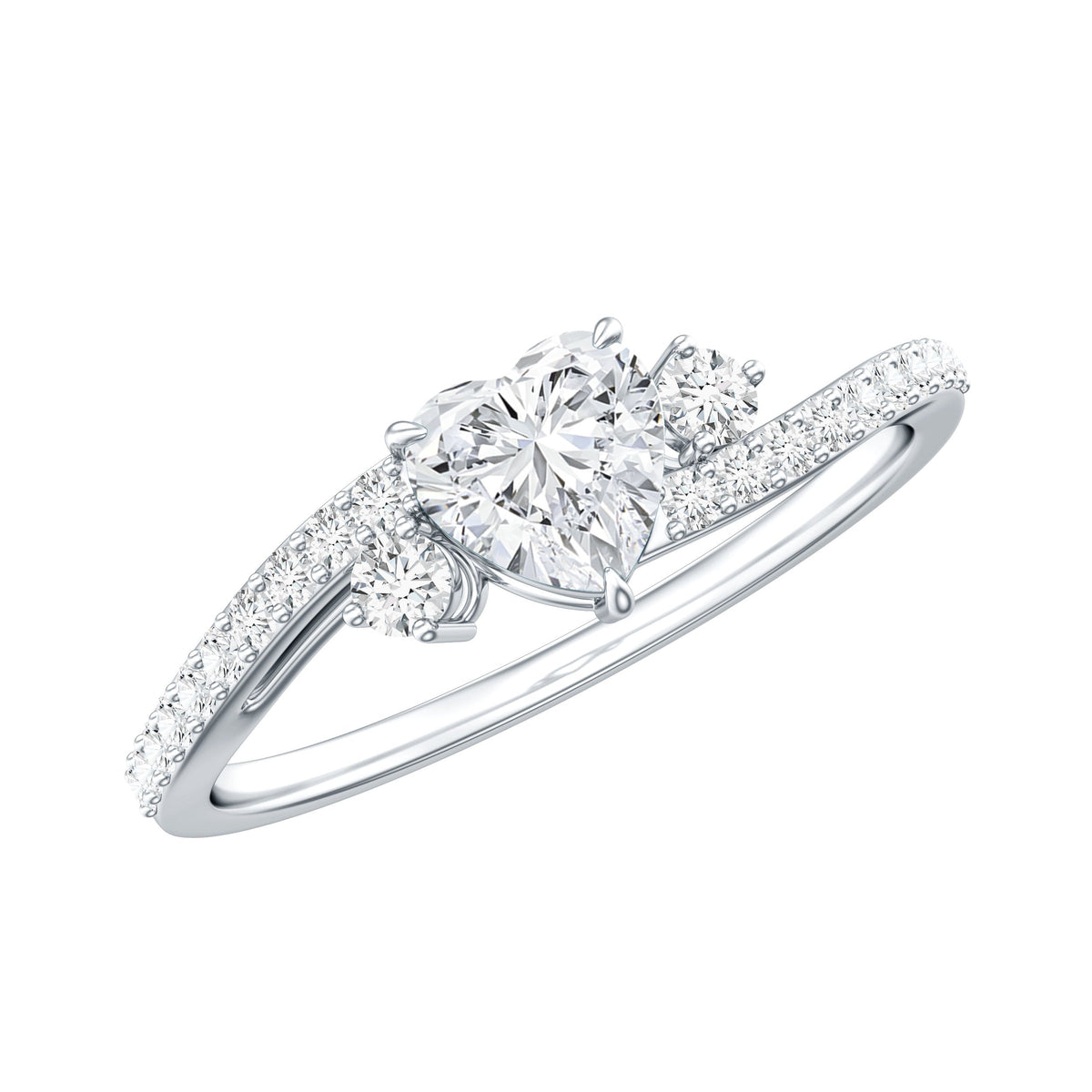 1.5 Carat Heart Shaped Lab Grown Diamond Engagement Rings With Bypass Shank