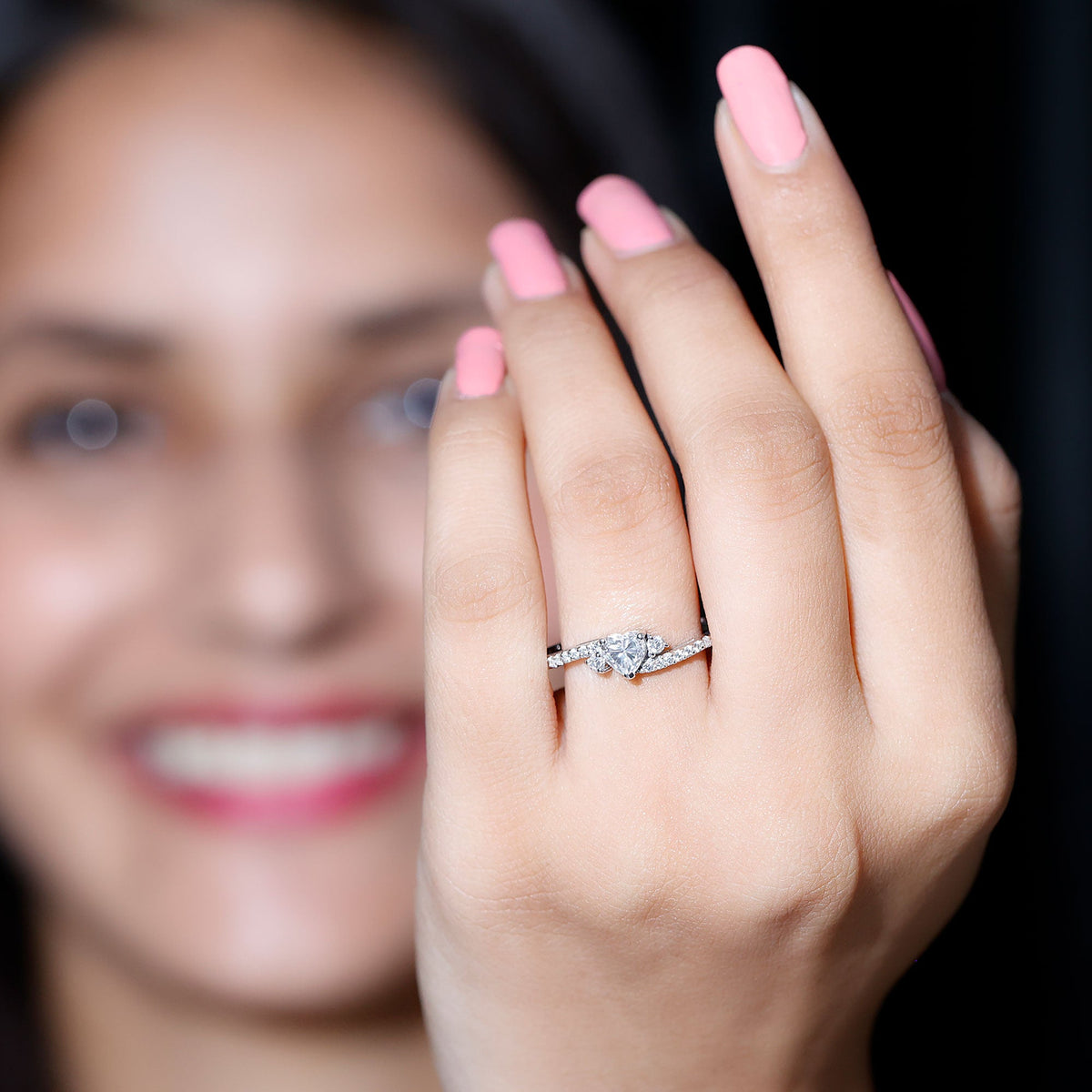 1.5 Carat Heart Shaped Lab Grown Diamond Engagement Rings With Bypass Shank