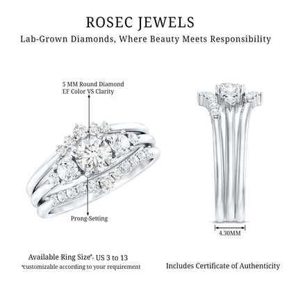 Lab Grown Diamond Trio Wedding Ring Set For Bride