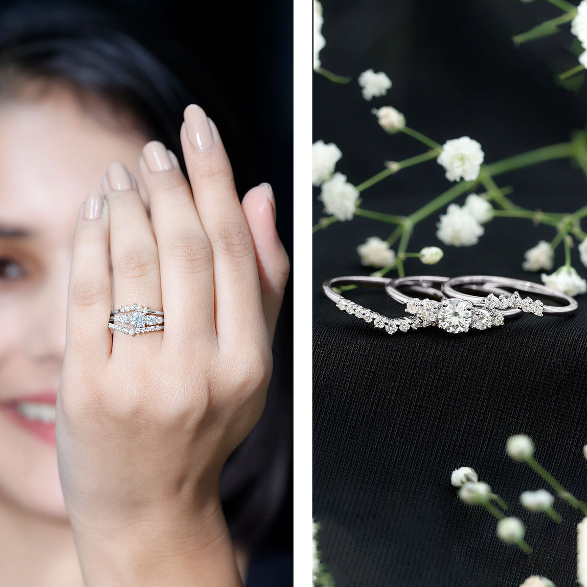 Lab Grown Diamond Trio Wedding Ring Set For Bride