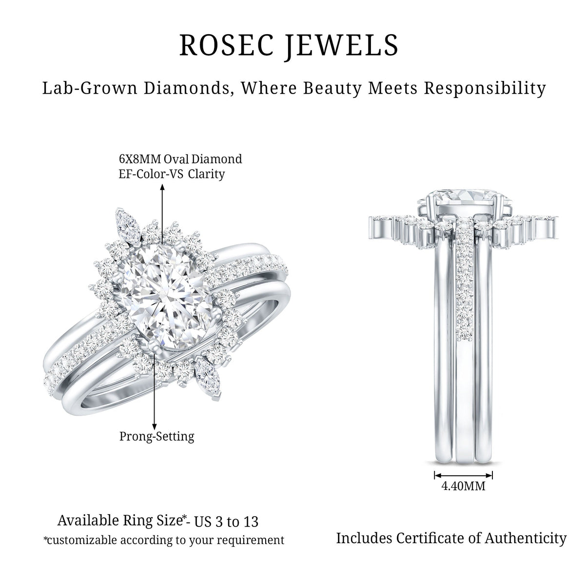Certified 1.2 Carat Lab Grown Diamond Vintage Engagement Ring Set With 3 Pieces
