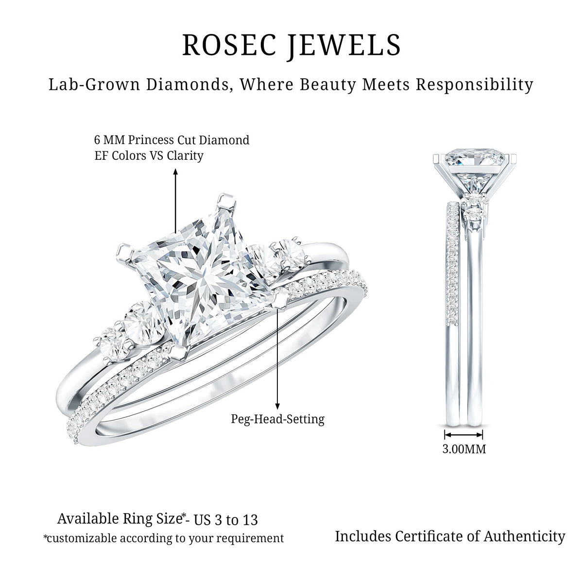1.2 Carat Lab Grown Diamond Princess Cut Engagement Ring With Enhancer