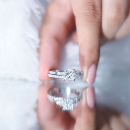 1.2 Carat Lab Grown Diamond Princess Cut Engagement Ring With Enhancer