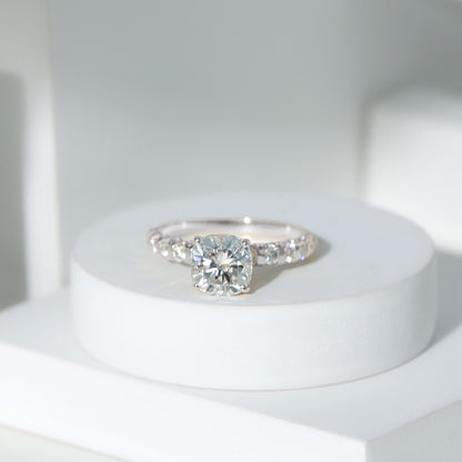 3 Carat IGI Certified Lab Grown Diamond Cushion Cut Engagement Ring with Side Stones