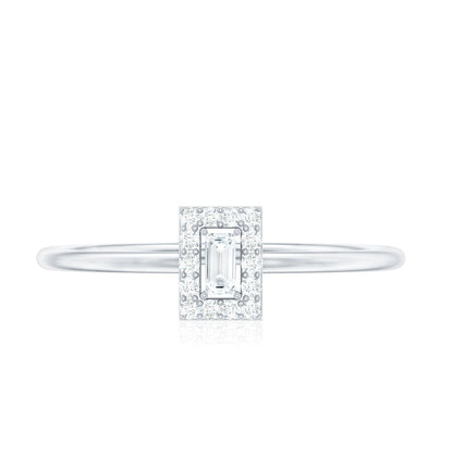 Baguette Cut Diamond Halo Promise Ring with Certificate