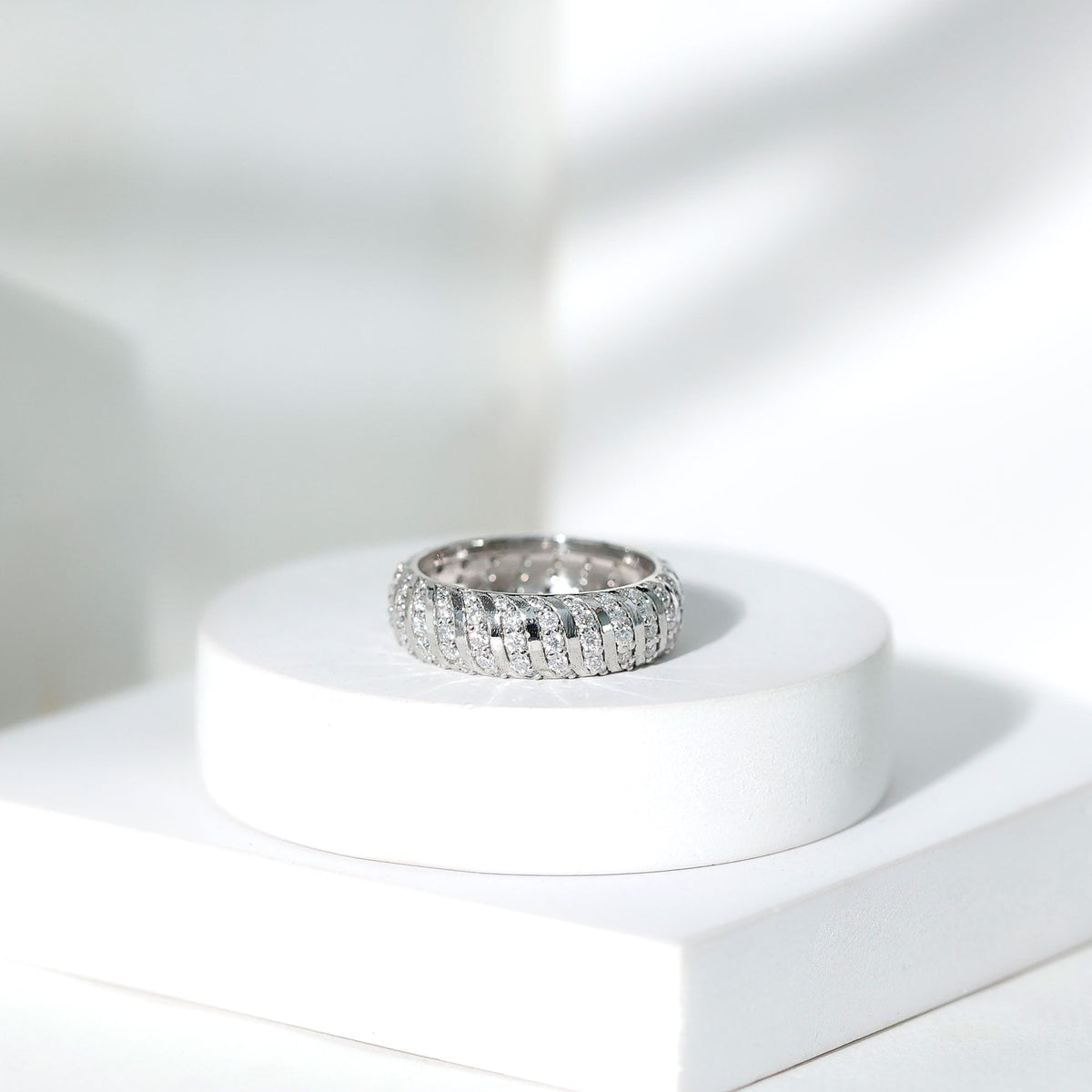 Pave Set Certified Moissanite Wedding Anniversary Band