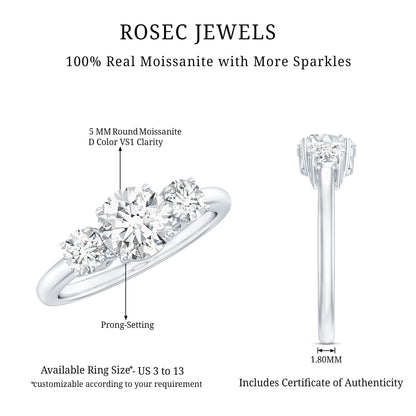 Certified Moissanite 3 Stone Engagement Ring