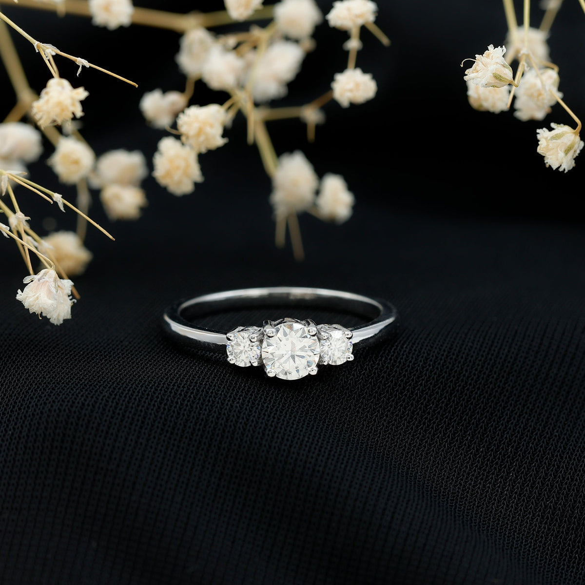 Certified Moissanite 3 Stone Engagement Ring