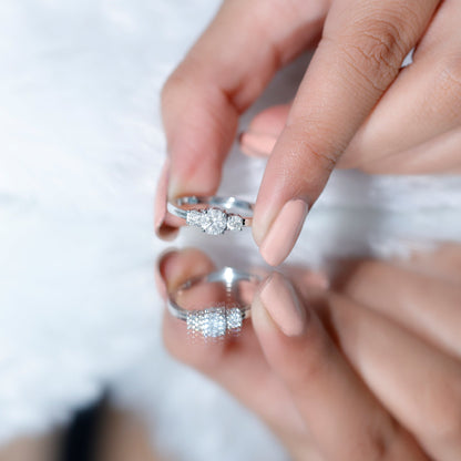 Certified Moissanite 3 Stone Engagement Ring