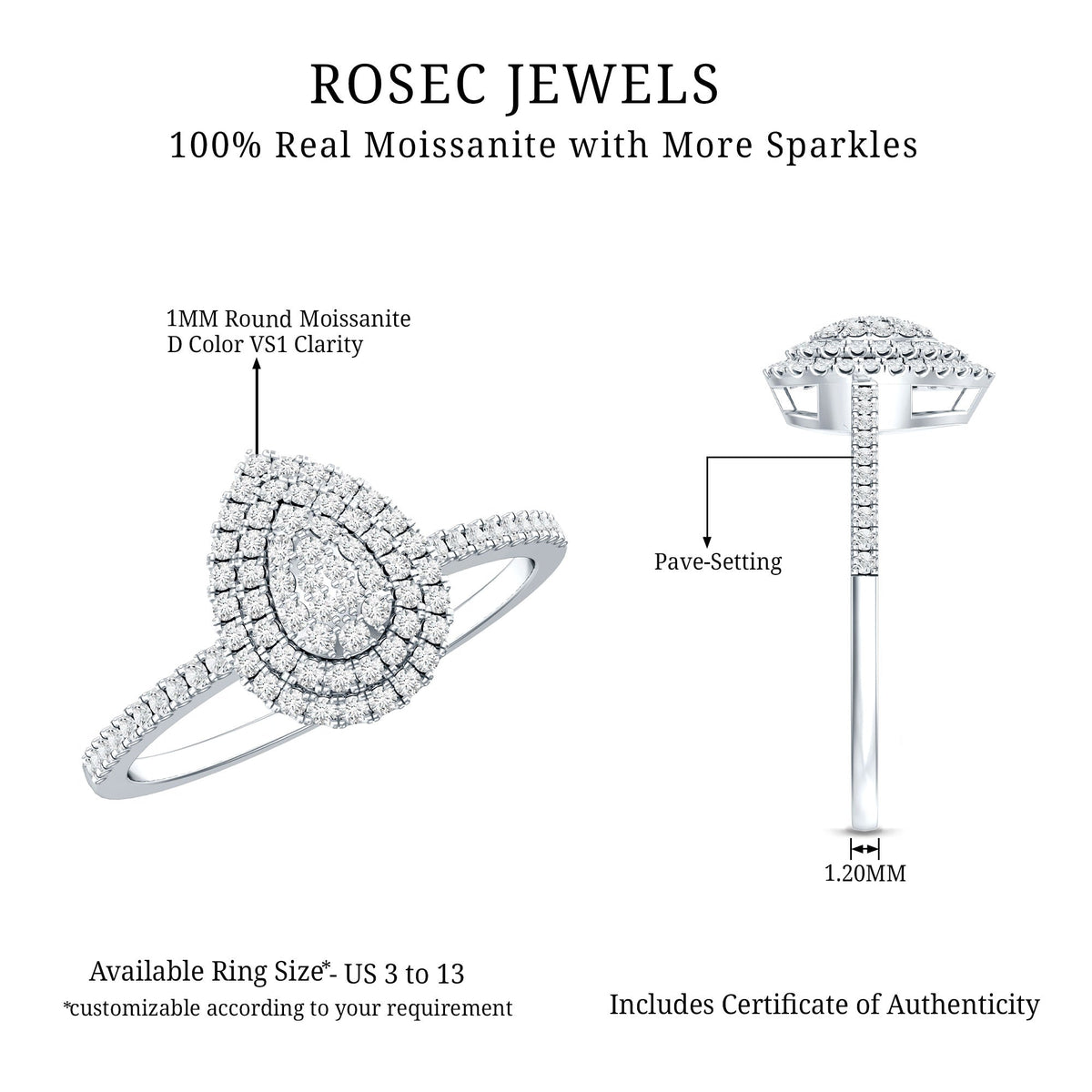 Double Halo Moissanite Teardrop Engagement Ring For Women