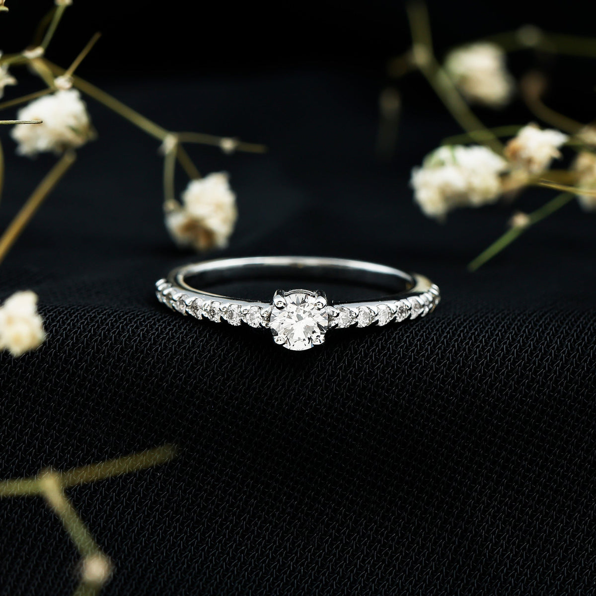 Round Diamond Solitaire Ring with Side Stones