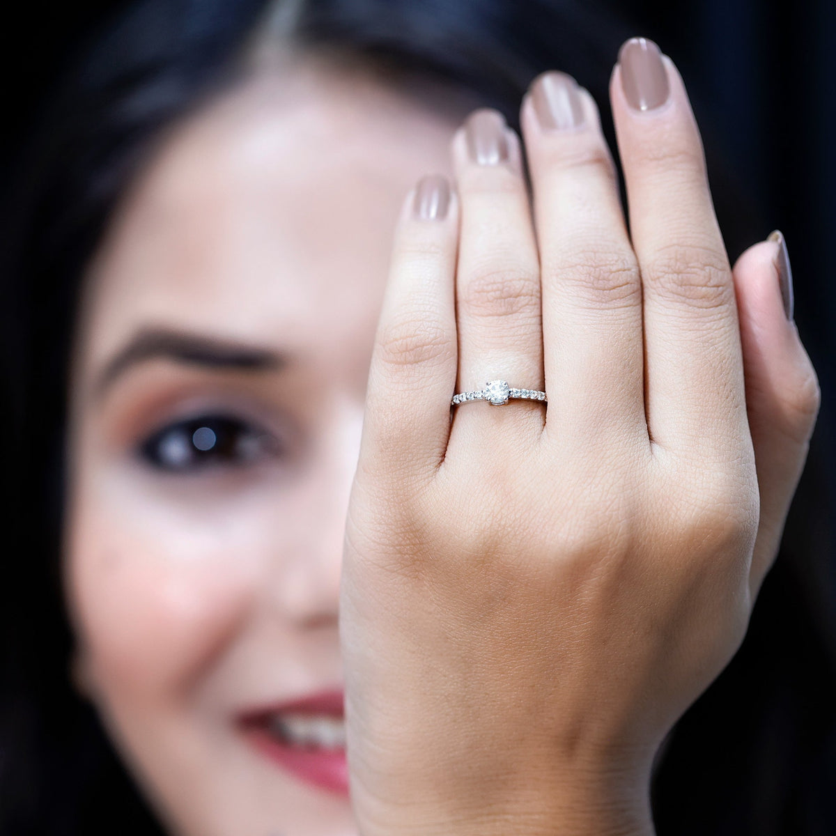 Round Diamond Solitaire Ring with Side Stones