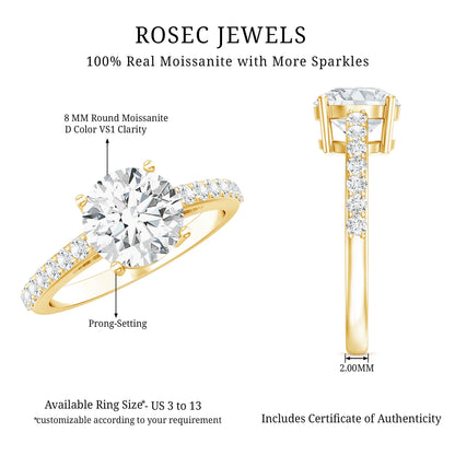 2 Carat Round Shape Moissanite Solitaire Engagement Ring with Certificate