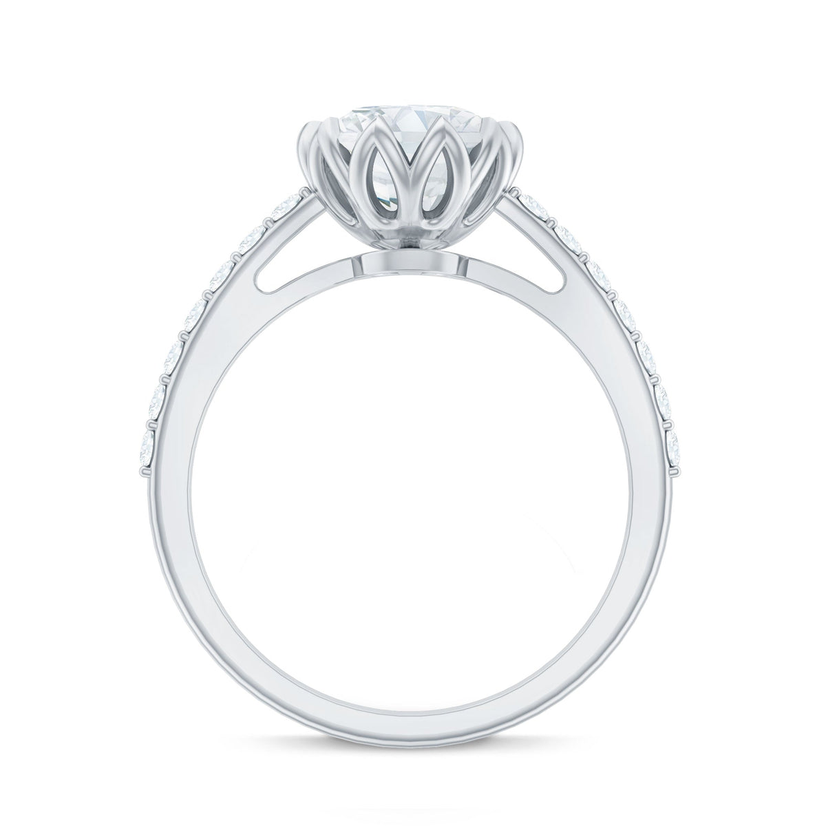 Lotus Basket Set Moissanite Engagement Ring with Certificate