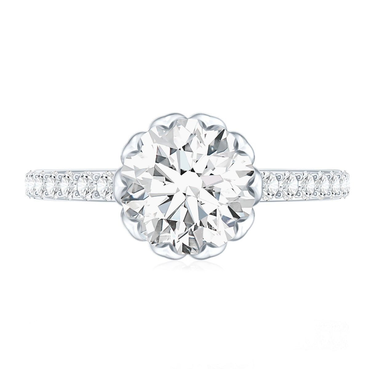 Lotus Basket Set Moissanite Engagement Ring with Certificate