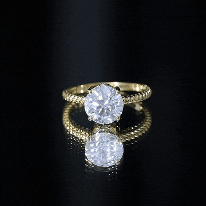 Round Cut Moissanite Solitaire Engagement Ring with Twisted Rope