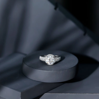 2 Carat Moissanite Round Cut Engagement Ring With Side Stones