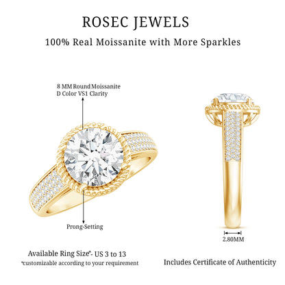 2 Carat Moissanite Round Cut Engagement Ring With Side Stones