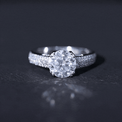 Round Moissanite Engagement Ring with Pave Set Side Stones