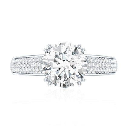 Round Moissanite Engagement Ring with Pave Set Side Stones