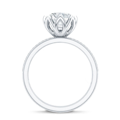 Lotus Basket Set Moissanite Engagement Ring with Side Stones