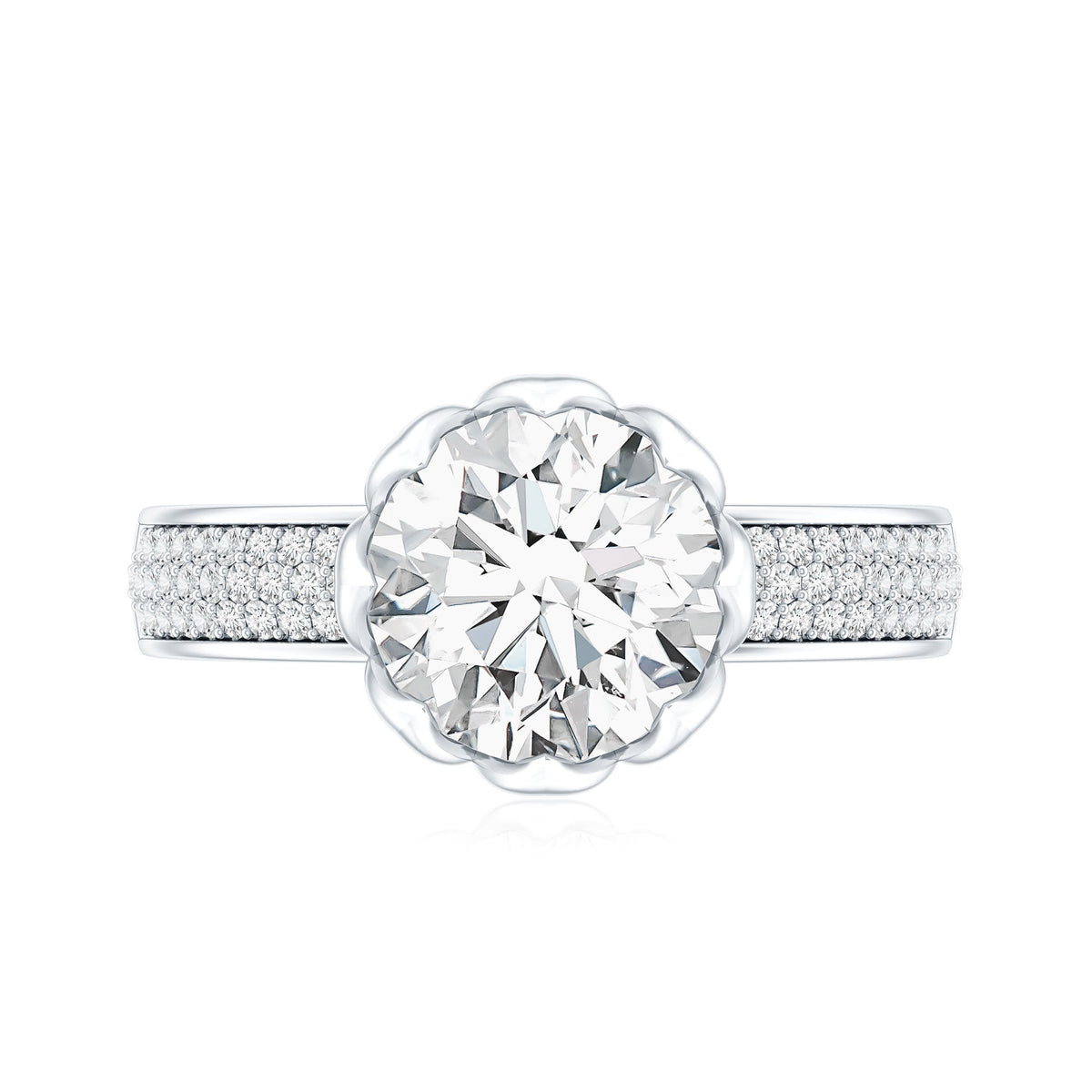 Lotus Basket Set Moissanite Engagement Ring with Side Stones