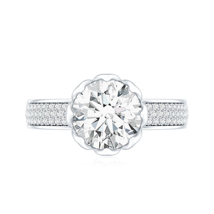 Lotus Basket Set Moissanite Engagement Ring with Side Stones
