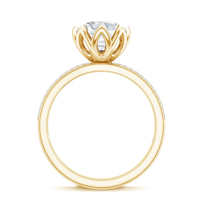 Lotus Basket Set Moissanite Engagement Ring with Side Stones