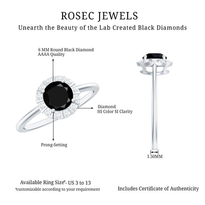 1.3 Carat Lab Created Black and White Diamond Halo Engagement Ring