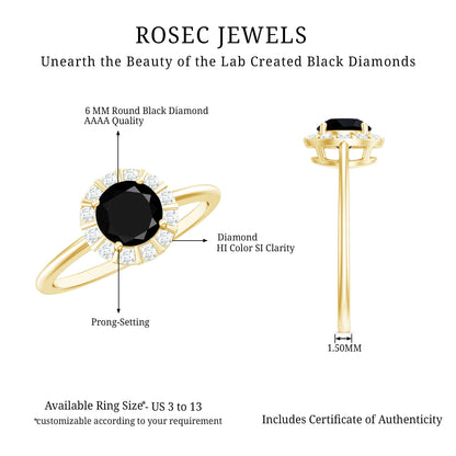 1.3 Carat Lab Created Black and White Diamond Halo Engagement Ring