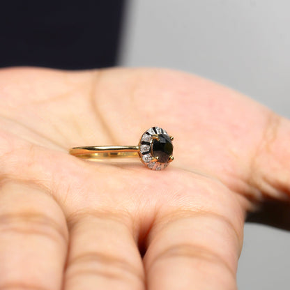 1.3 Carat Lab Created Black and White Diamond Halo Engagement Ring