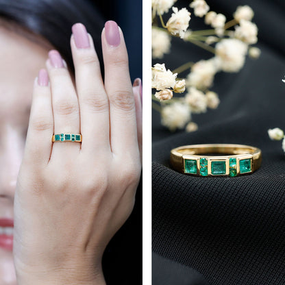 Natural Emerald Princess Cut Band Ring