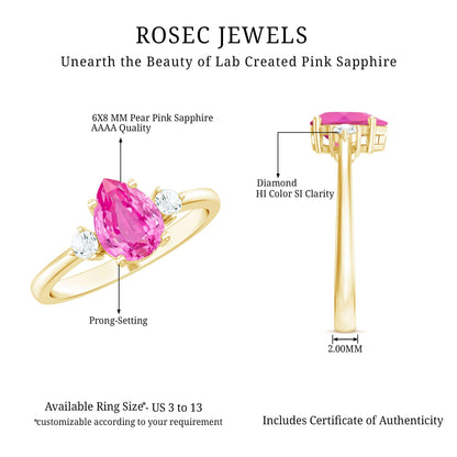 1 CT Lab Grown Pink Sapphire Teardrop Engagement Ring with Diamond