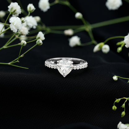 2 CT Moissanite Heart Engagement Ring With Side Stones