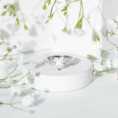 2 CT Moissanite Heart Engagement Ring With Side Stones