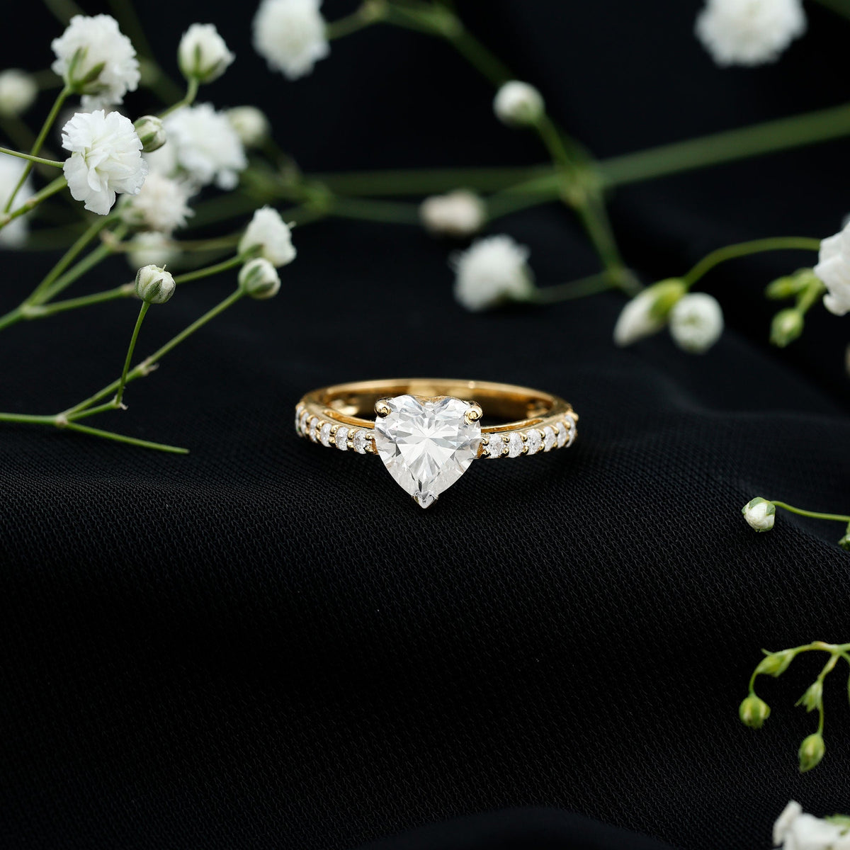 2 CT Moissanite Heart Engagement Ring With Side Stones