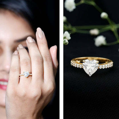 2 CT Moissanite Heart Engagement Ring With Side Stones