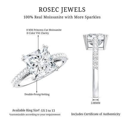 3 Carat Moissanite Princess Cut Engagement Ring With Double Prongs