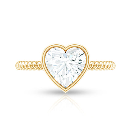 Bezel Set Moissanite Heart Engagement Ring with Twisted Rope Band