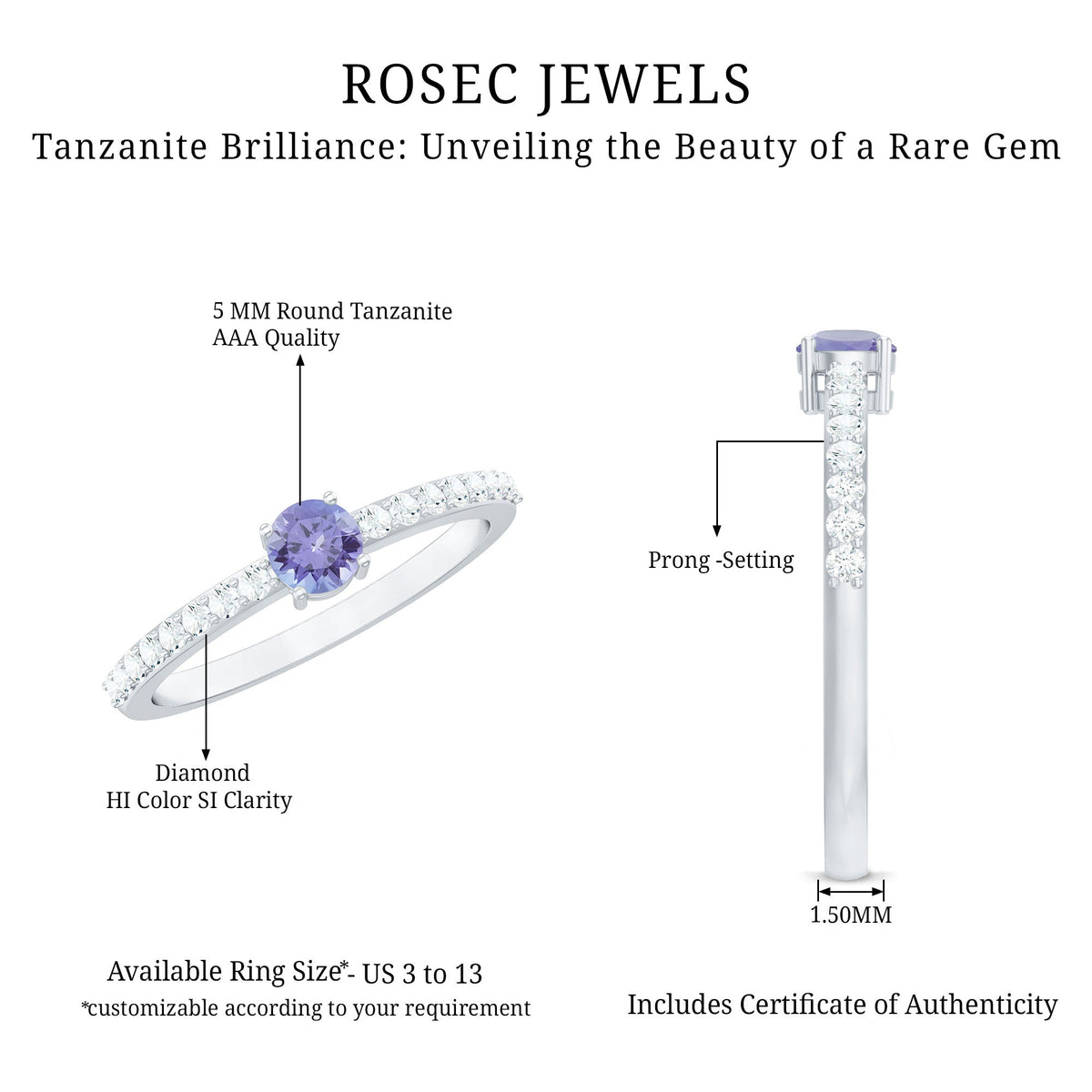 Natural Tanzanite Diamond Promise Ring for Engagement