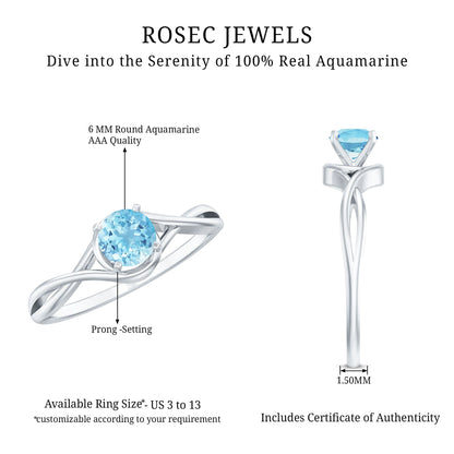 Solitaire Aquamarine Birthstone Ring with Crossover Shank