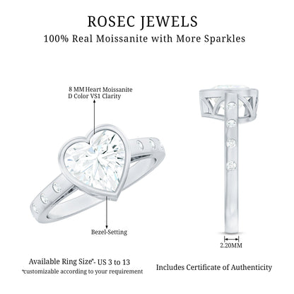 Heart Shape Moissanite Bezel Set Engagement Ring