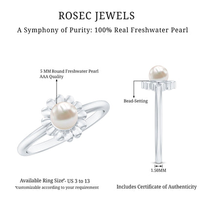 2 Carat Solitaire Freshwater Cultured Pearl Flower Ring