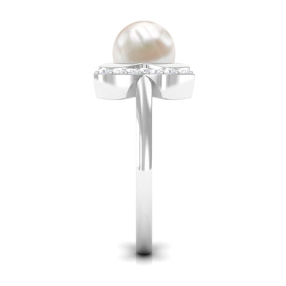 Natural 3 Carat Freshwater Pearl Cuff Ring with Diamond