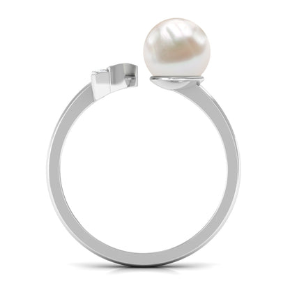 Natural 3 Carat Freshwater Pearl Cuff Ring with Diamond