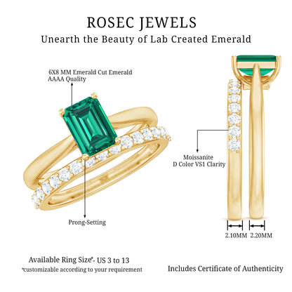 Certified 1.6 Carat Lab Grown Emerald Engagement Ring with Ring Guard