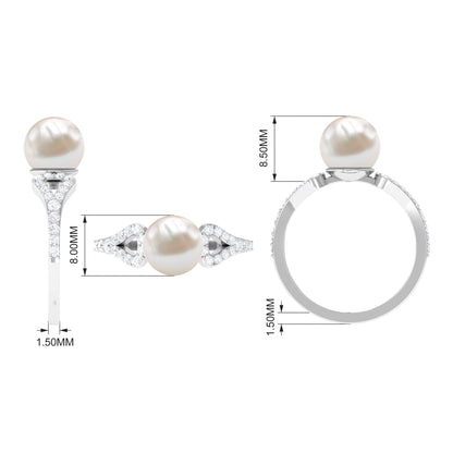 Cultured 7.4 Carat Freshwater Pearl Solitaire Engagement Ring with Diamond