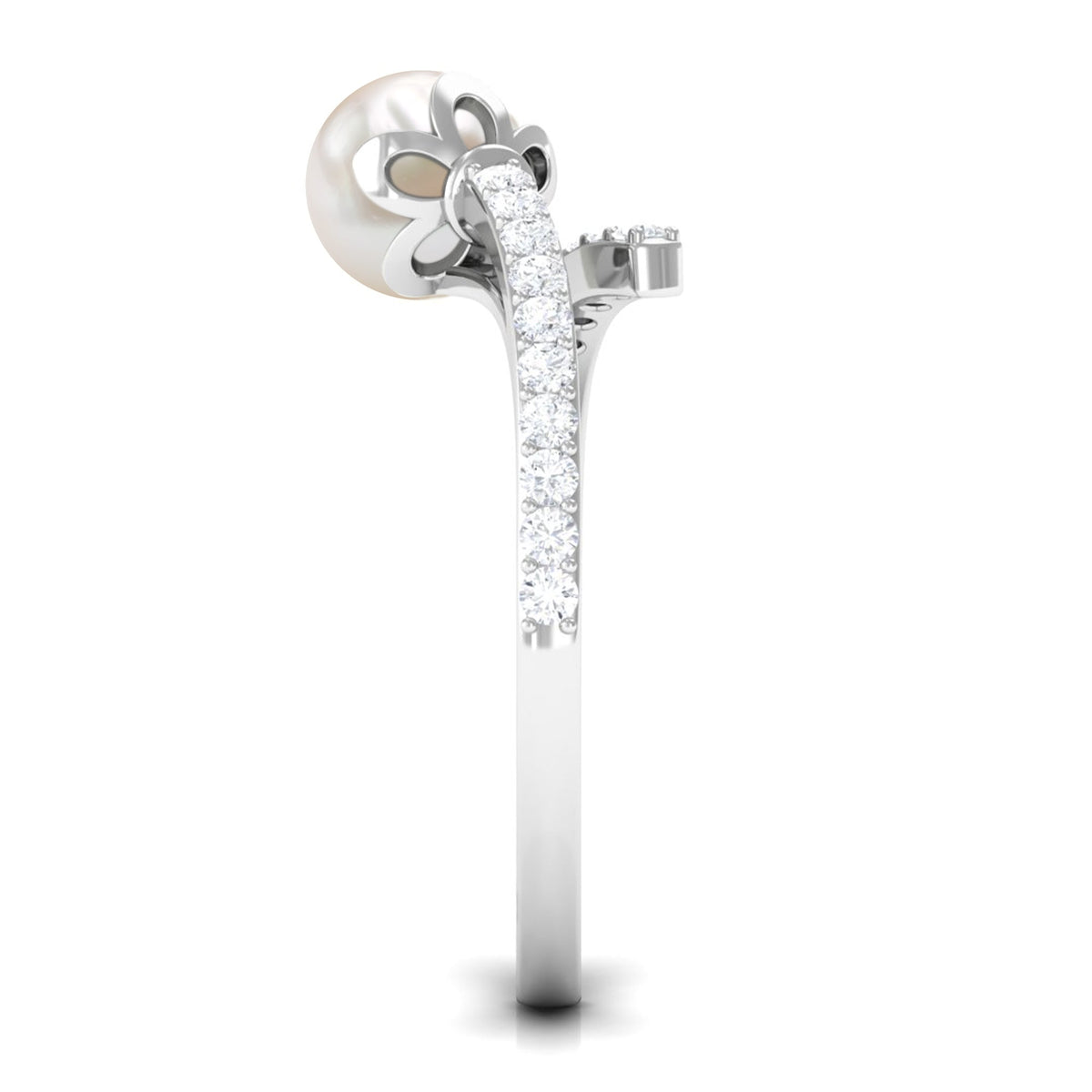 Natural 2.2 Carat Freshwater Pearl Wrap Engagement Ring with Diamond